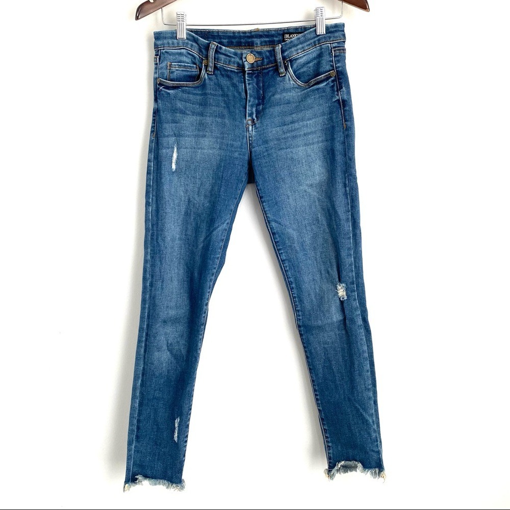 BLANK NYC $120 Womens 27 Medium Wash Mid Rise Distressed Cropped Skinny Jeans